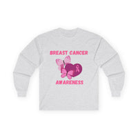 Breast Cancer Awareness Long Sleeve Tee — Pink Ribbon Butterfly Design