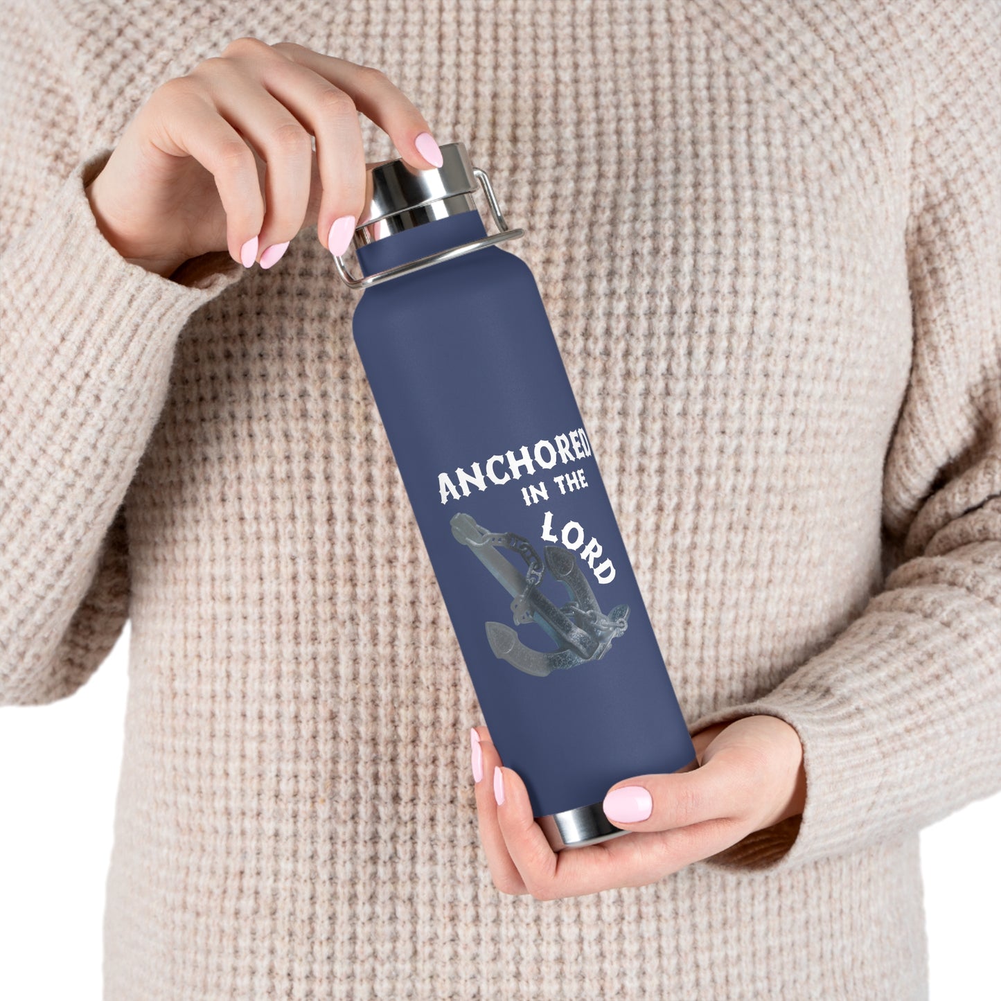 "Anchored in the Lord" 22oz Insulated Water Bottle — White