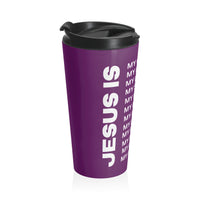 Christian JESUS IS Purple Stainless Steel Travel Mug - White