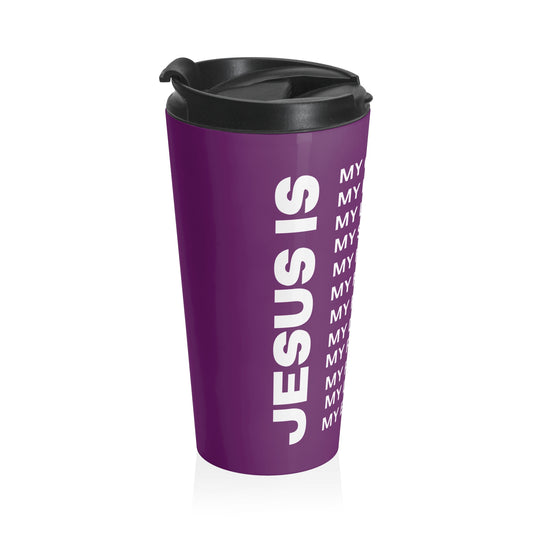 Christian JESUS IS Purple Stainless Steel Travel Mug - White