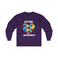 Autism Awareness Long Sleeve Tee — Heart Shaped Puzzle - White