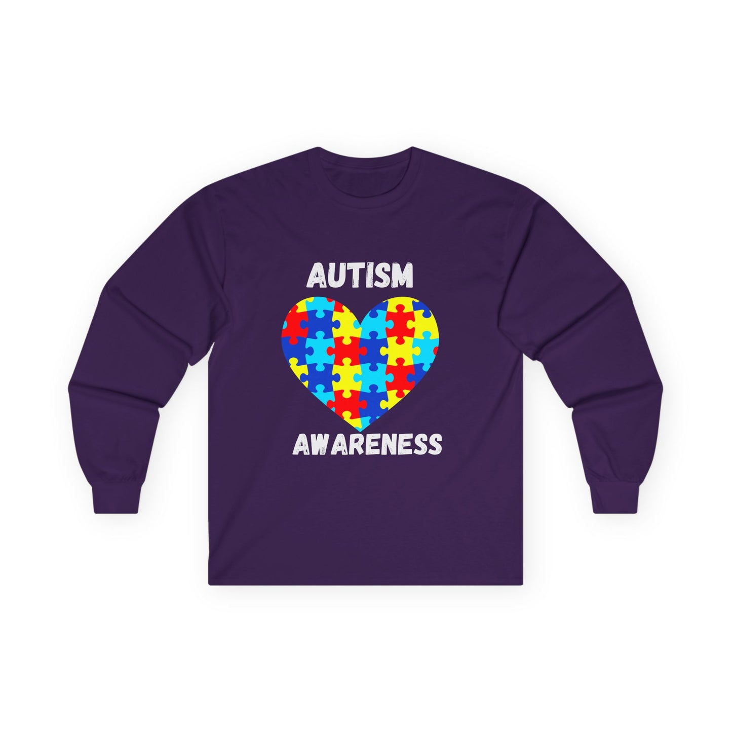 Autism Awareness Long Sleeve Tee — Heart Shaped Puzzle - White