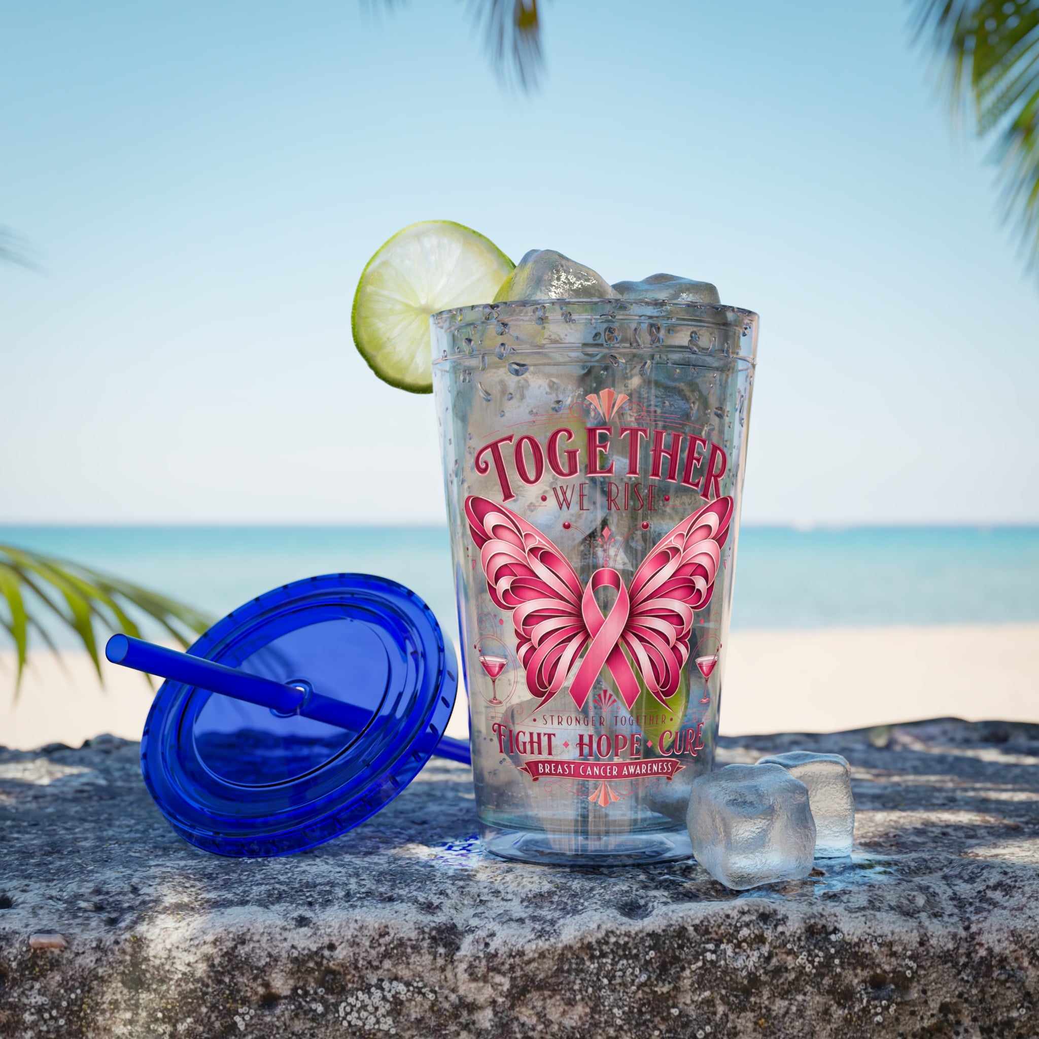 Together We Rise Butterfly Breast Cancer 16oz Tumbler with Straw
