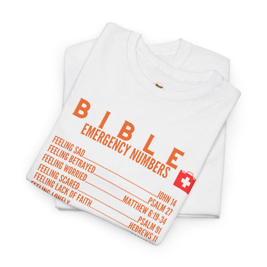 Bible Emergency Numbers Tee - Orange