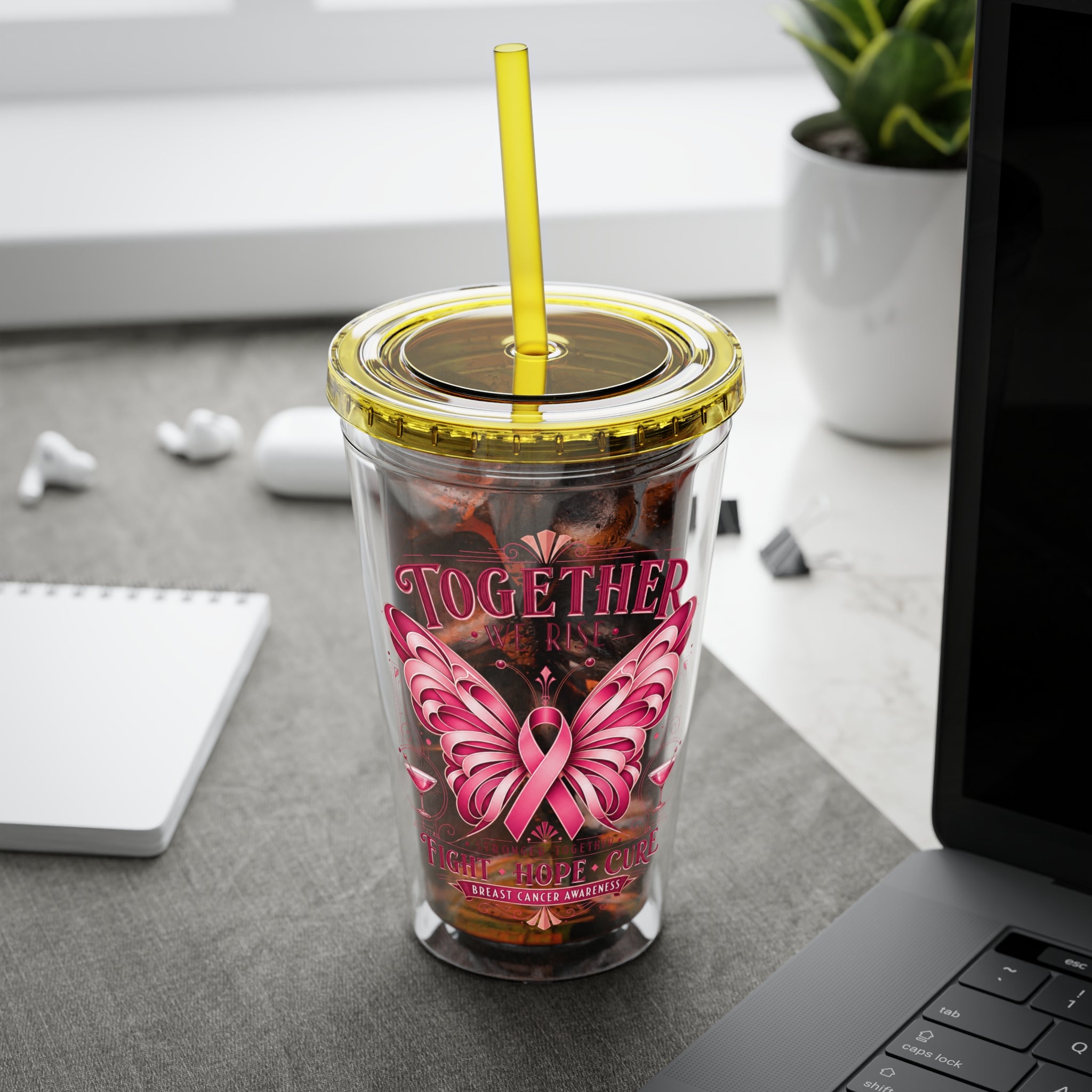 Together We Rise Butterfly Breast Cancer 16oz Tumbler with Straw