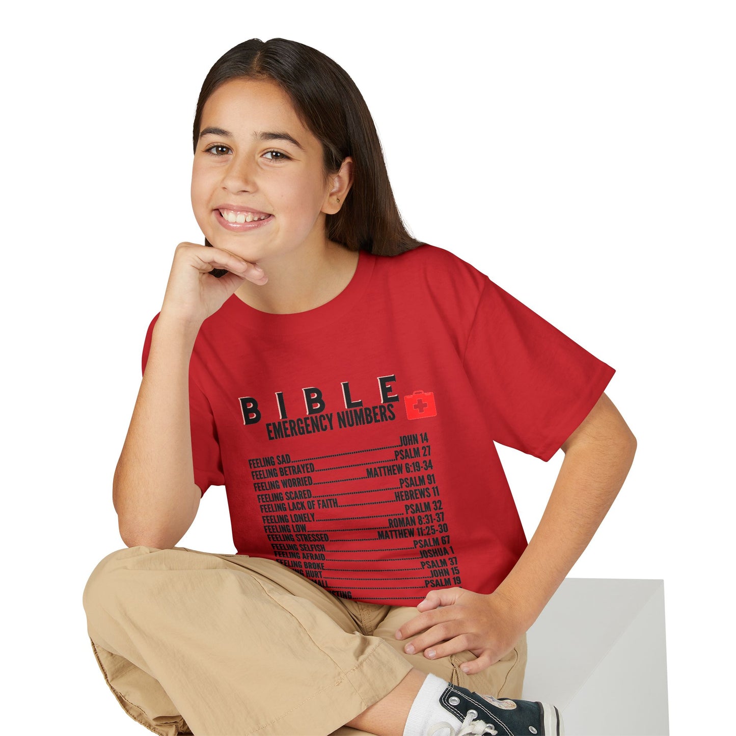 Bible Emergency Numbers Youth T-Shirt — Black