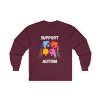 Support Autism Long Sleeve Tee — Puzzle Piece Awareness Shirt - White