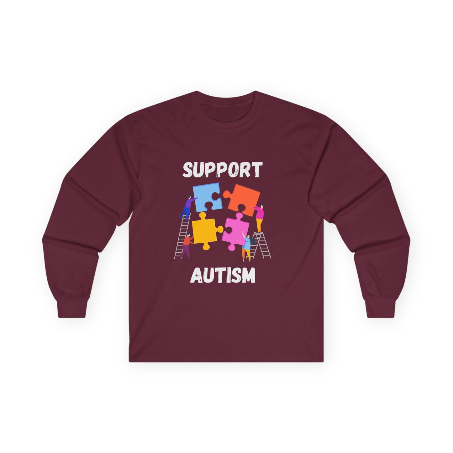 Support Autism Long Sleeve Tee — Puzzle Piece Awareness Shirt - White