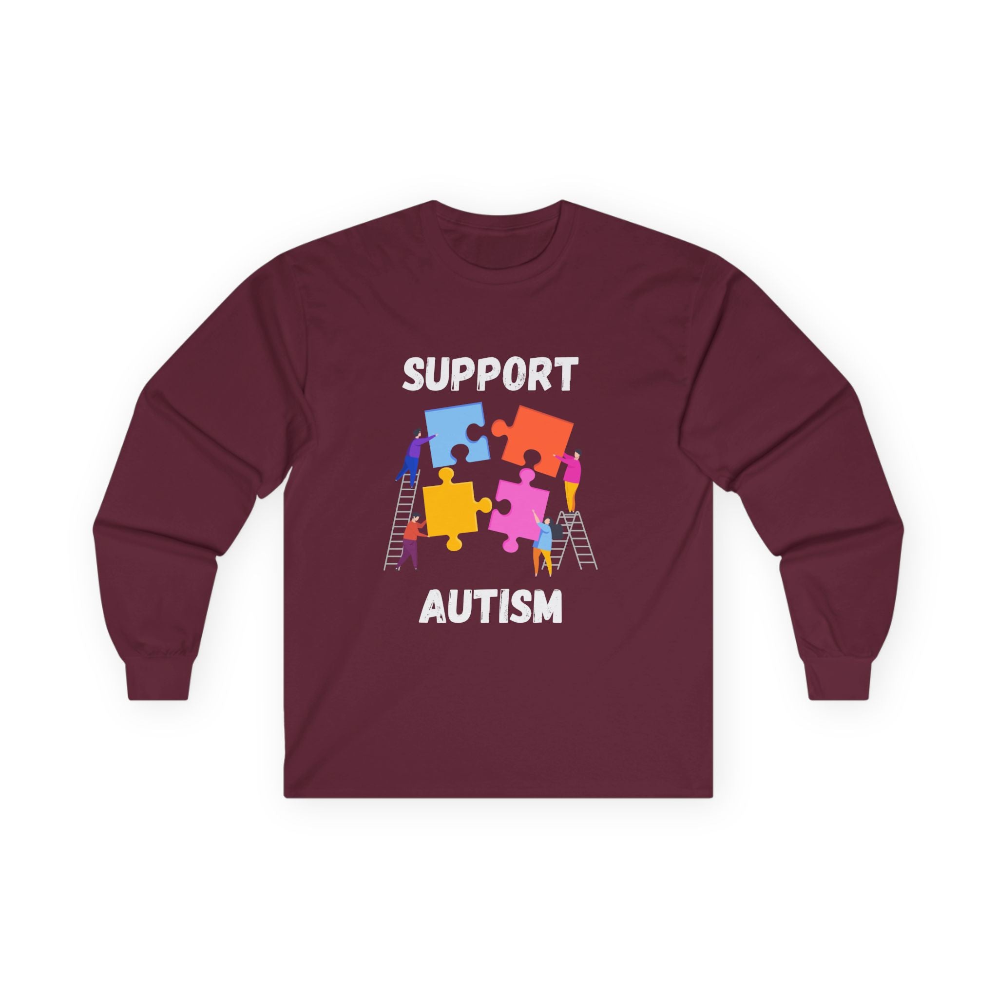 Support Autism Long Sleeve Tee — Puzzle Piece Awareness Shirt - White