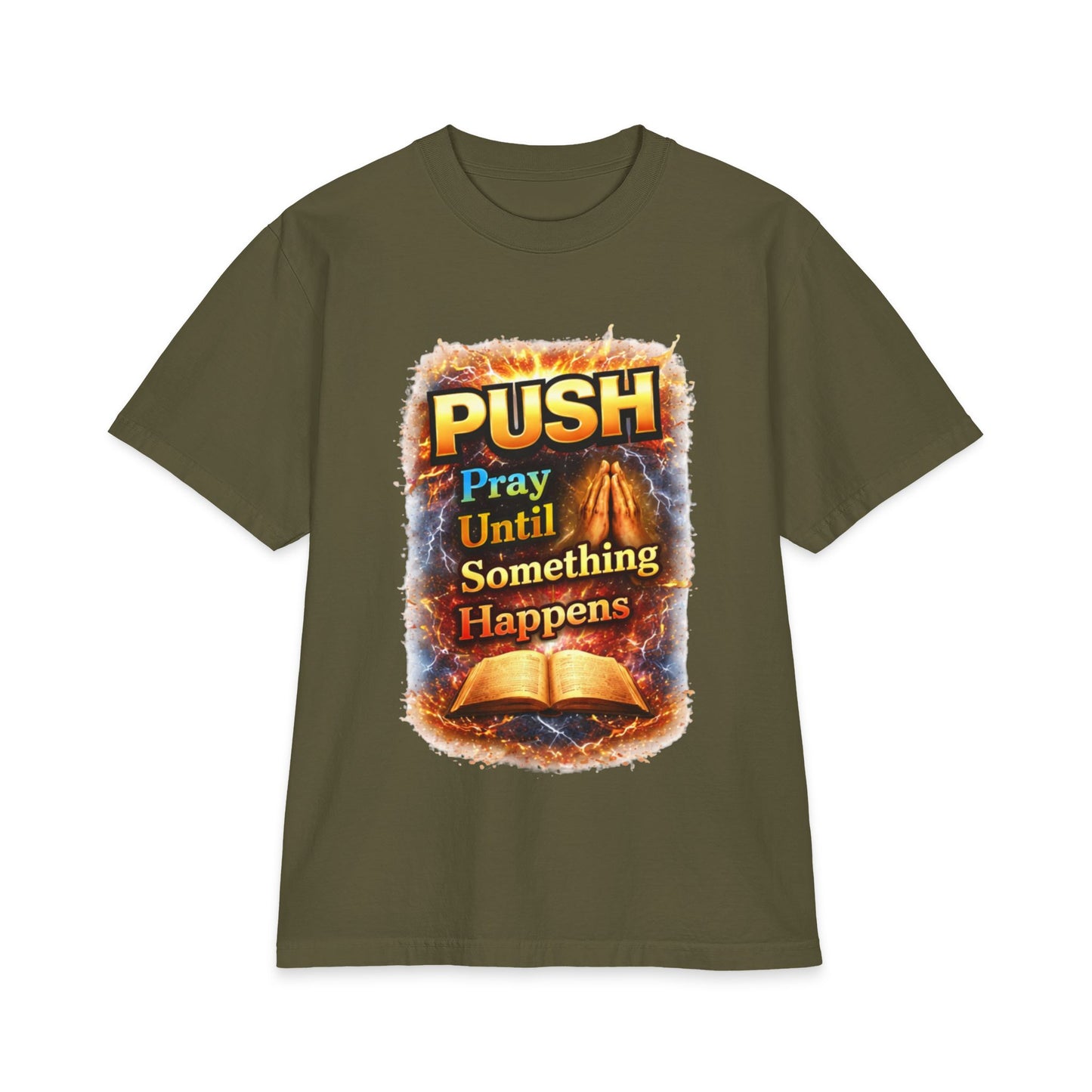 Push Pray Until Something Happens T‑Shirt - Bible — 7X only