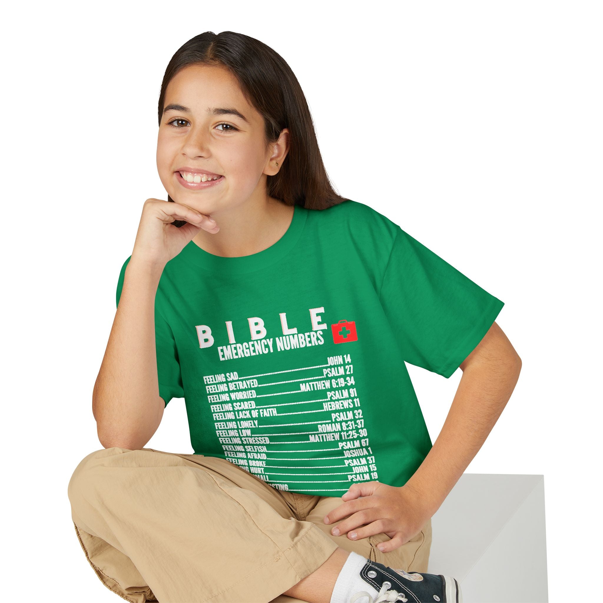 Bible Emergency Numbers Youth T-Shirt — White