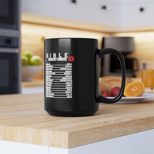 Bible Emergency Numbers Black Coffee Mug (11oz/15oz)