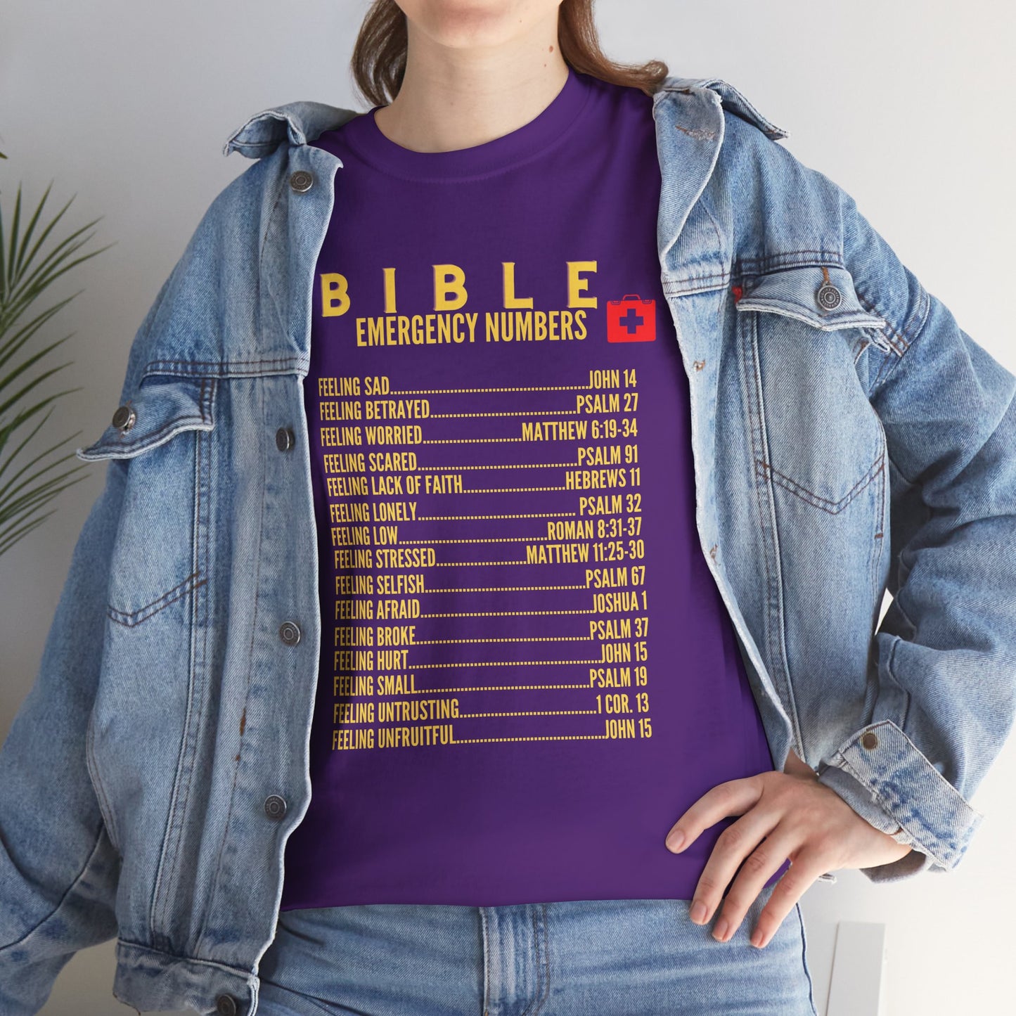 Bible Emergency Numbers Tee - Gold