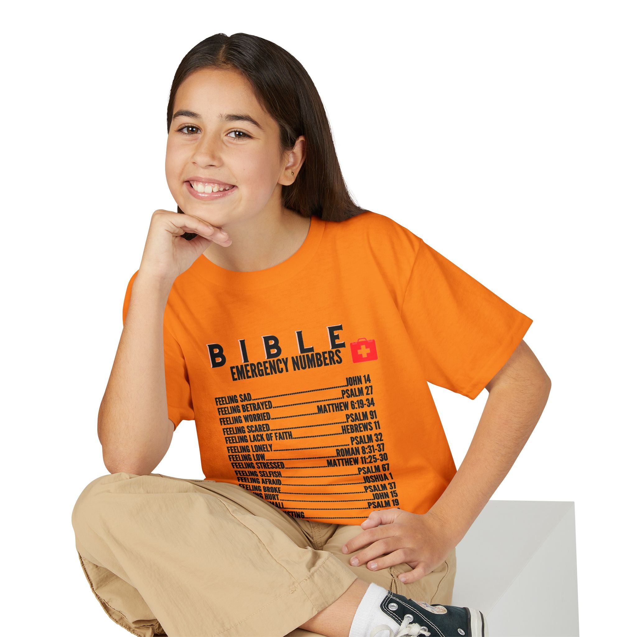 Bible Emergency Numbers Youth T-Shirt — Black