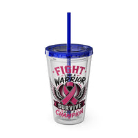 Fight Like a Warrior, Survive Like a Champion Breast Cancer Awareness 16oz Tumbler with Straw