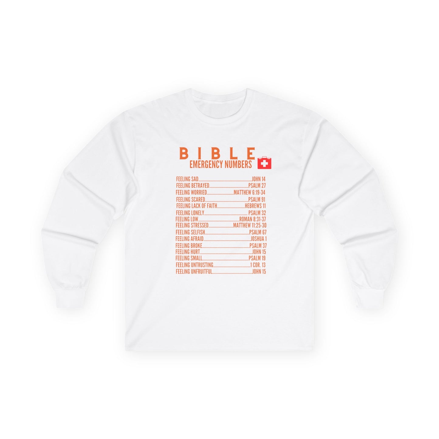 Bible Emergency Numbers Long Sleeve Tee - Orange