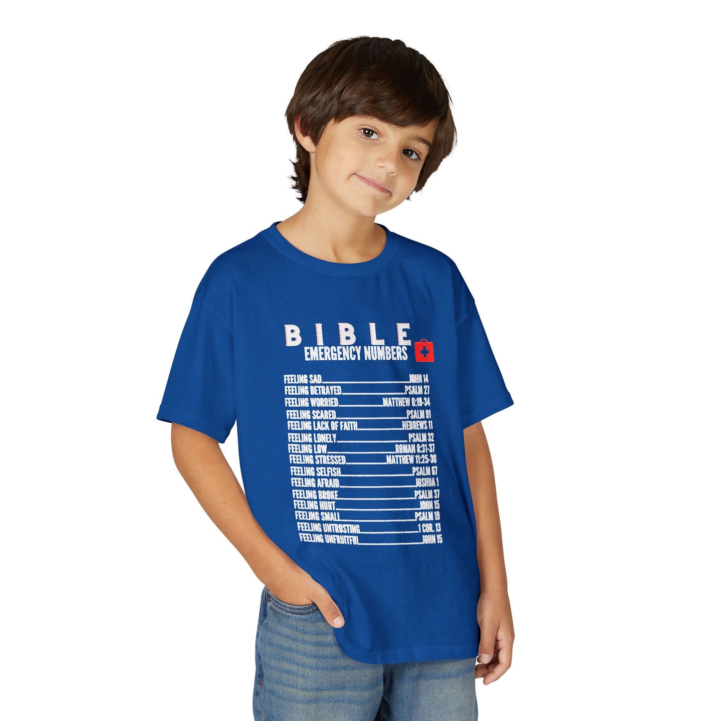 Bible Emergency Numbers Youth T-Shirt — White