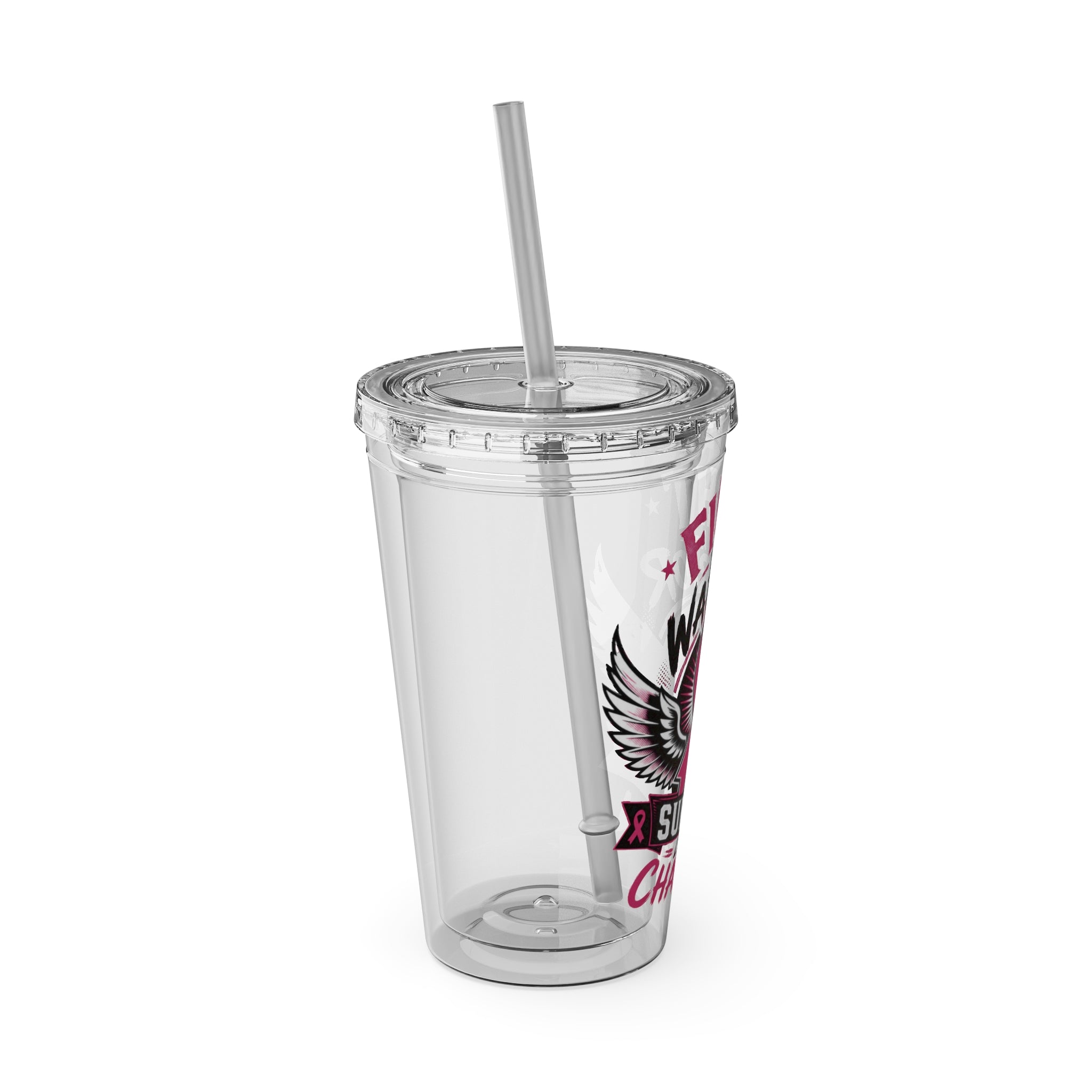 Fight Like a Warrior, Survive Like a Champion Breast Cancer Awareness 16oz Tumbler with Straw