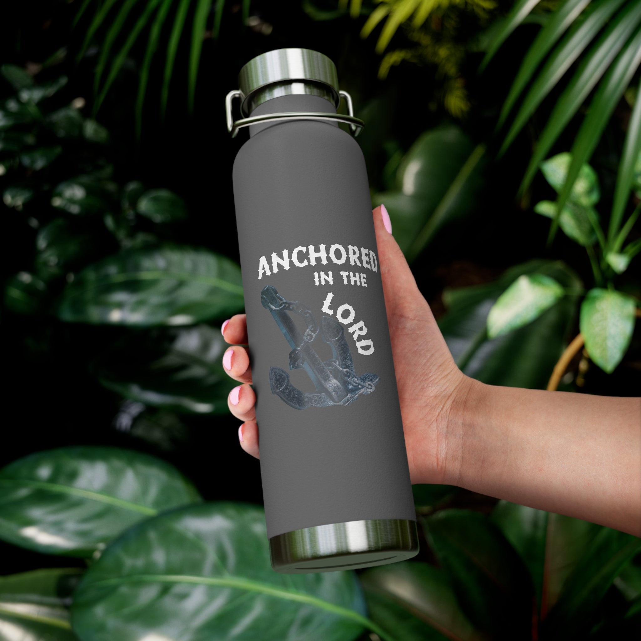 "Anchored in the Lord" 22oz Insulated Water Bottle — White