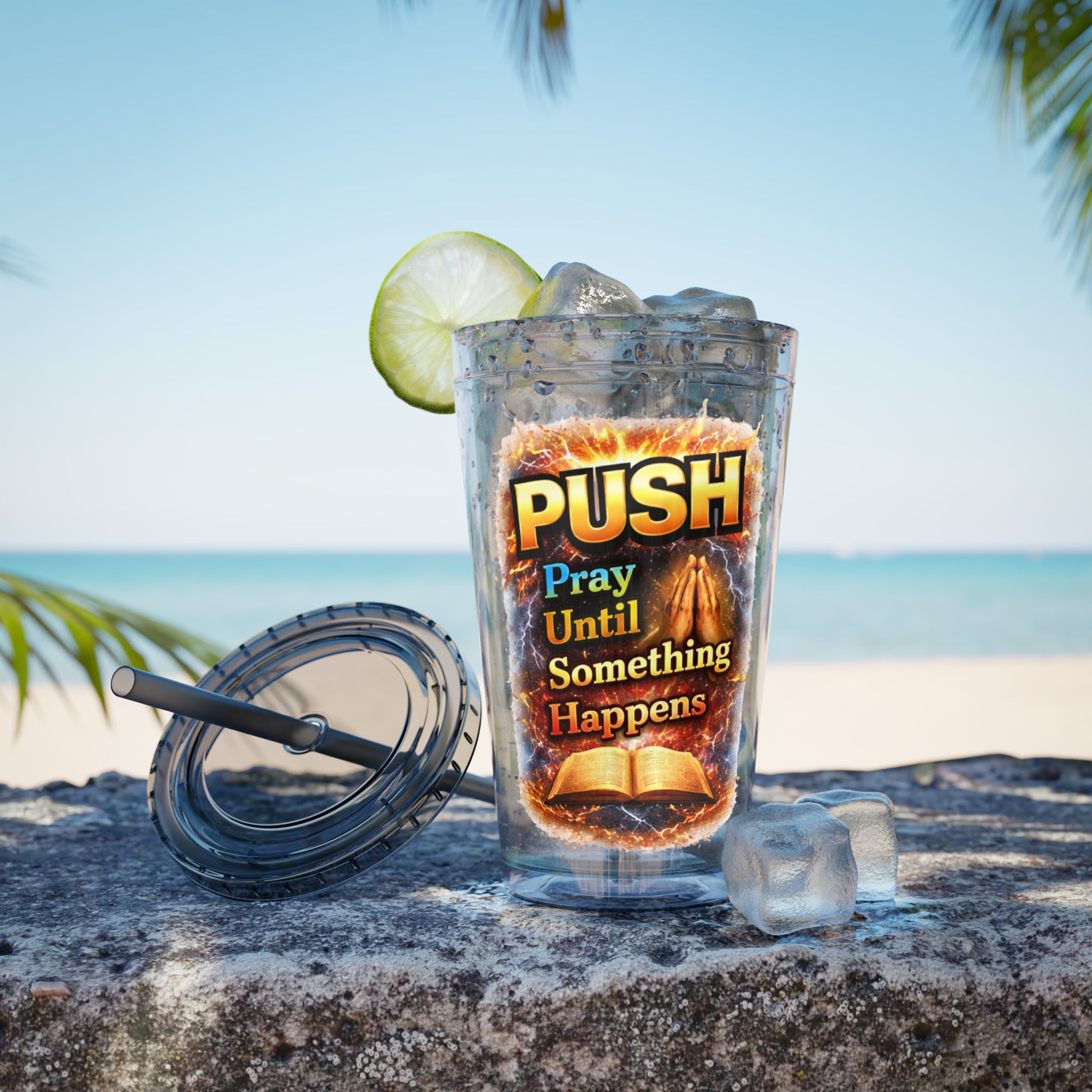 Push Pray Until Something Happens 16oz Tumbler — Bible