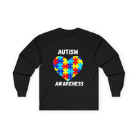Autism Awareness Long Sleeve Tee — Heart Shaped Puzzle - White