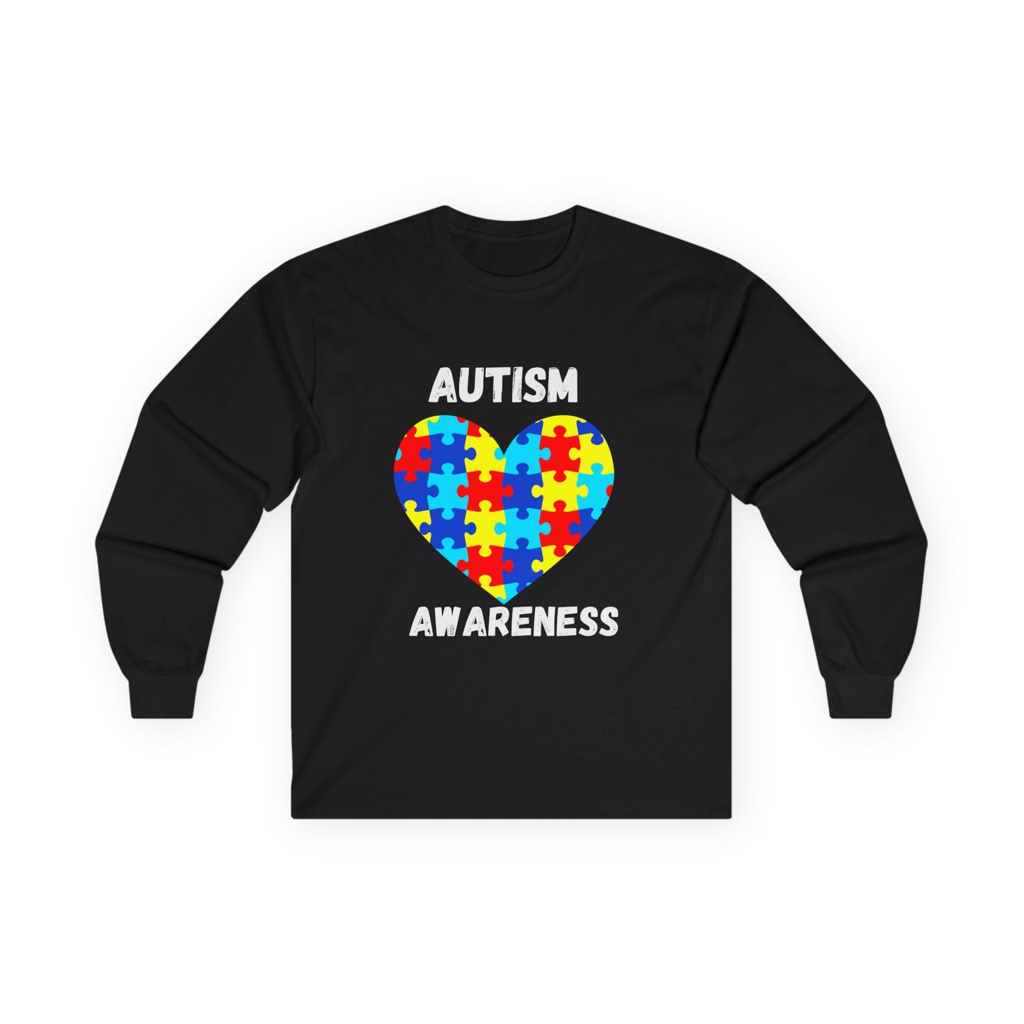 Autism Awareness Long Sleeve Tee — Heart Shaped Puzzle - White
