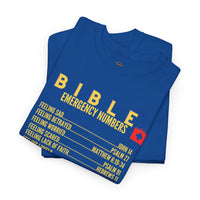 Bible Emergency Numbers Tee - Gold