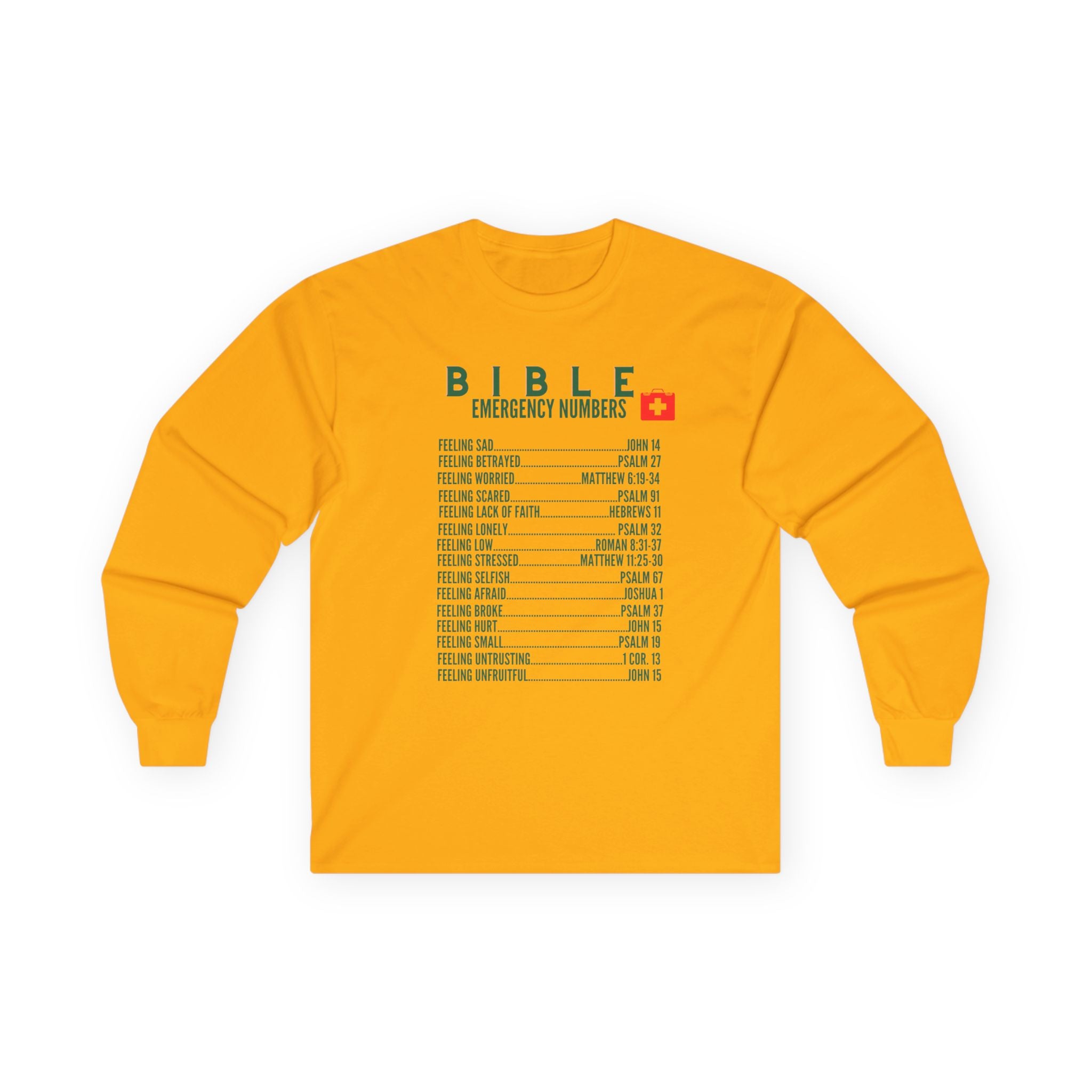 Bible Emergency Numbers Long Sleeve Tee - Green