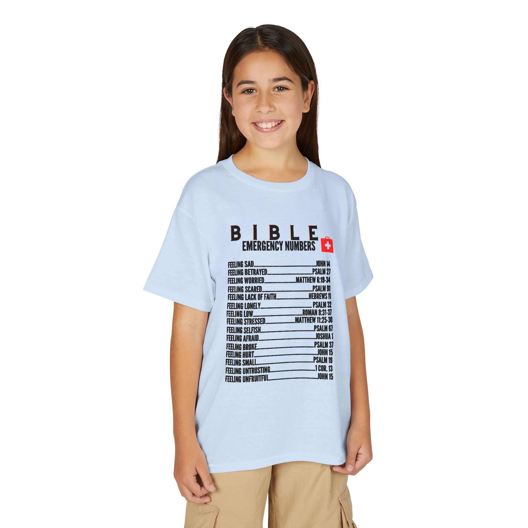 Bible Emergency Numbers Youth T-Shirt — Black
