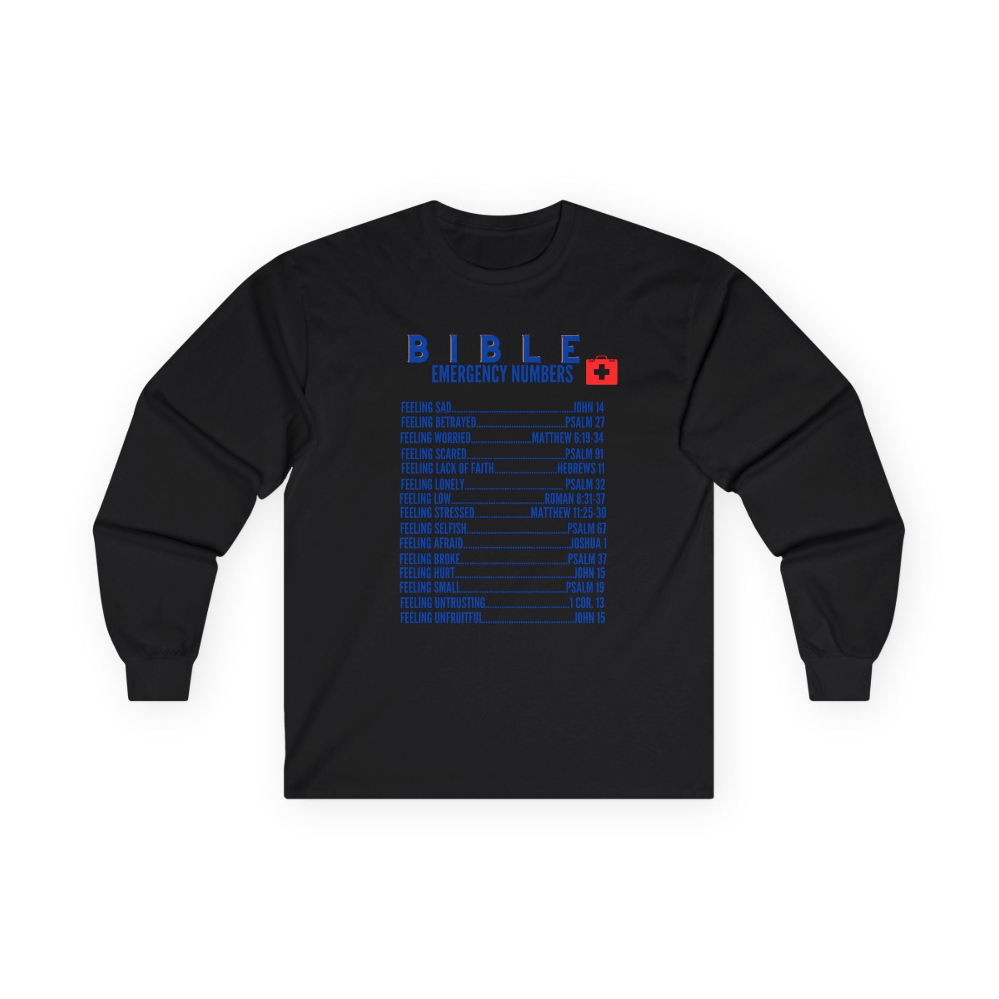 Bible Emergency Numbers Long Sleeve Tee - Blue