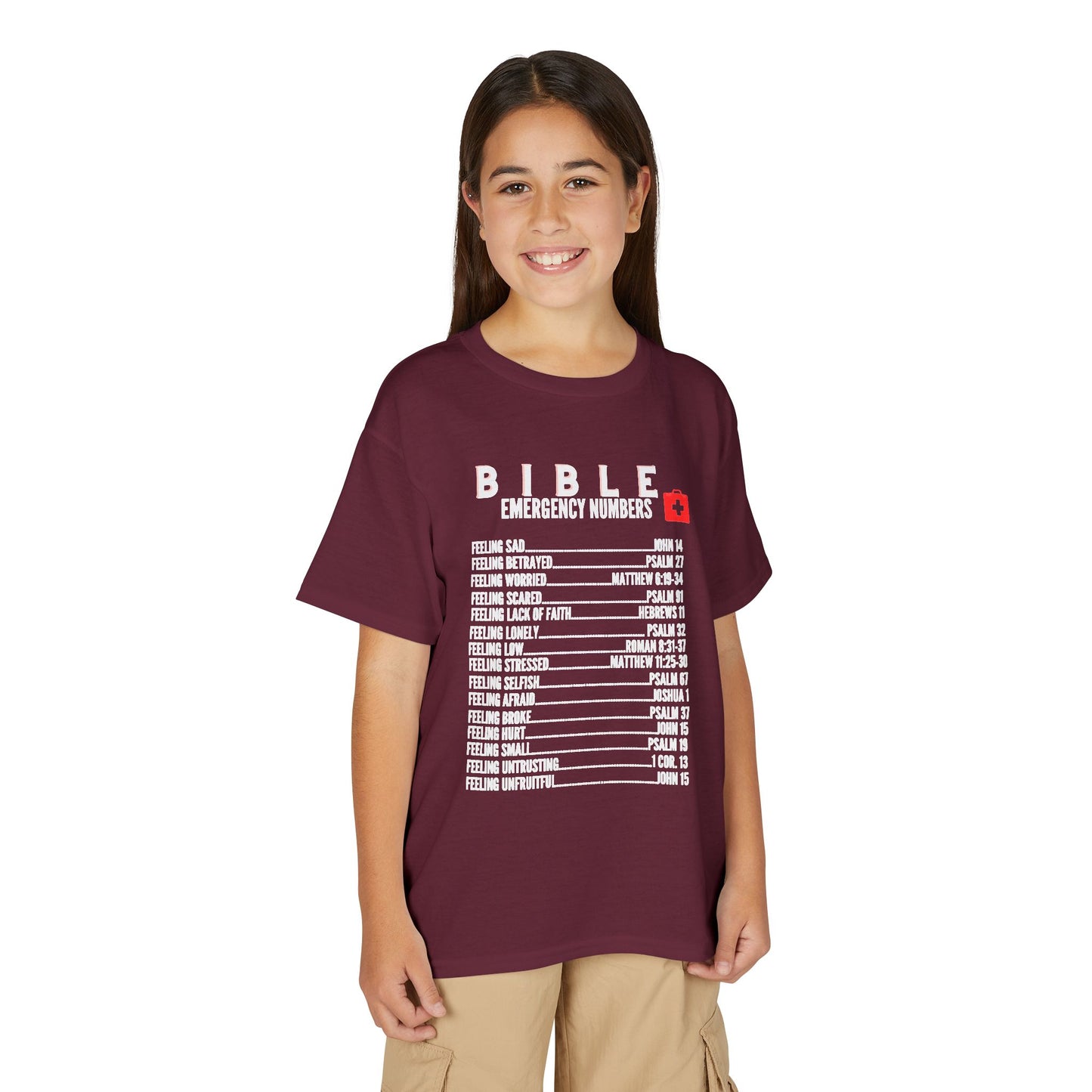 Bible Emergency Numbers Youth T-Shirt — White