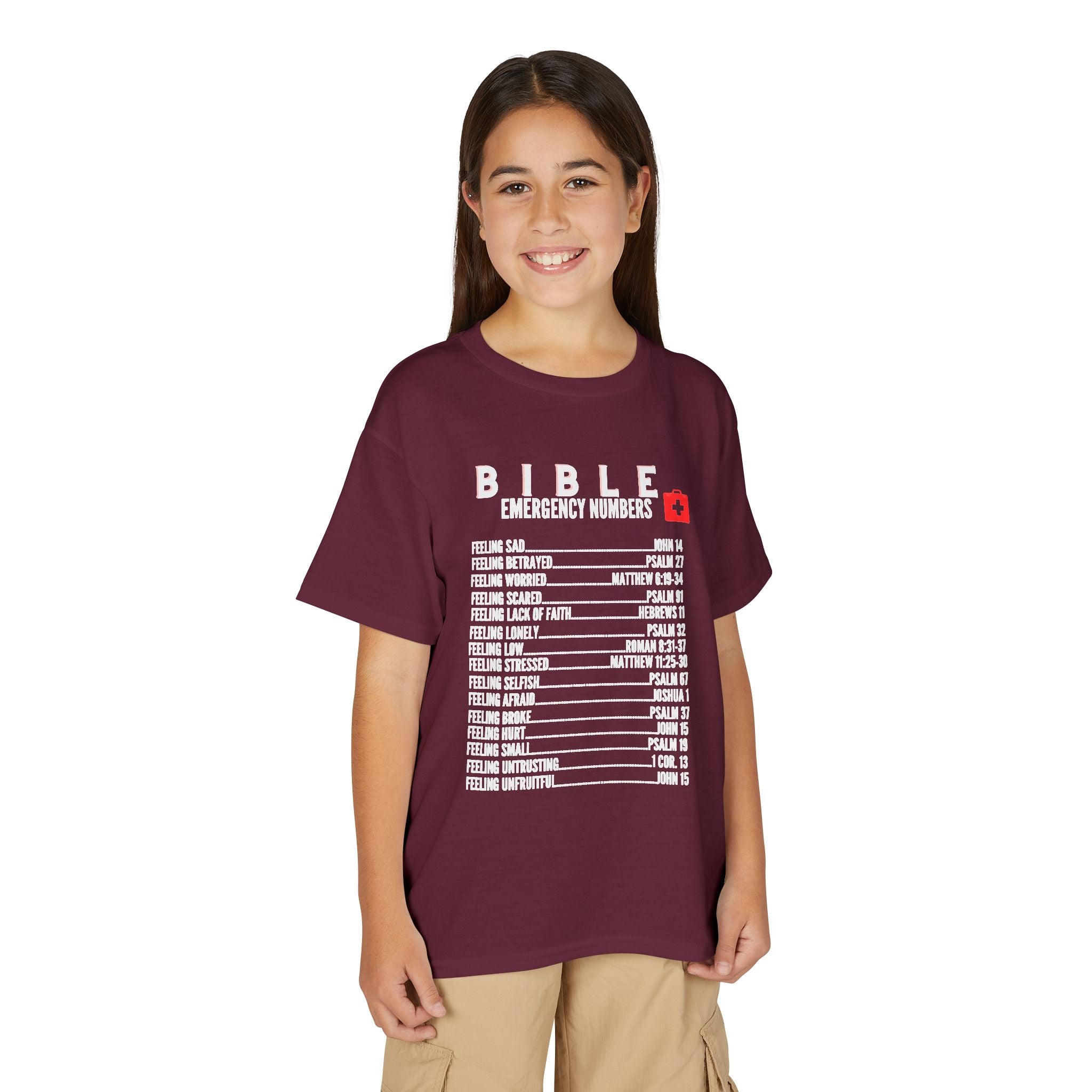 Bible Emergency Numbers Youth T-Shirt — White