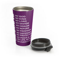 Christian JESUS IS Purple Stainless Steel Travel Mug - White