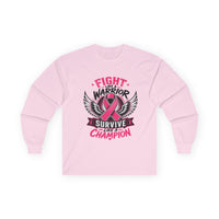 Fight Like a Warrior, Survive Like a Champion Breast Cancer Awareness Long Sleeve Tee