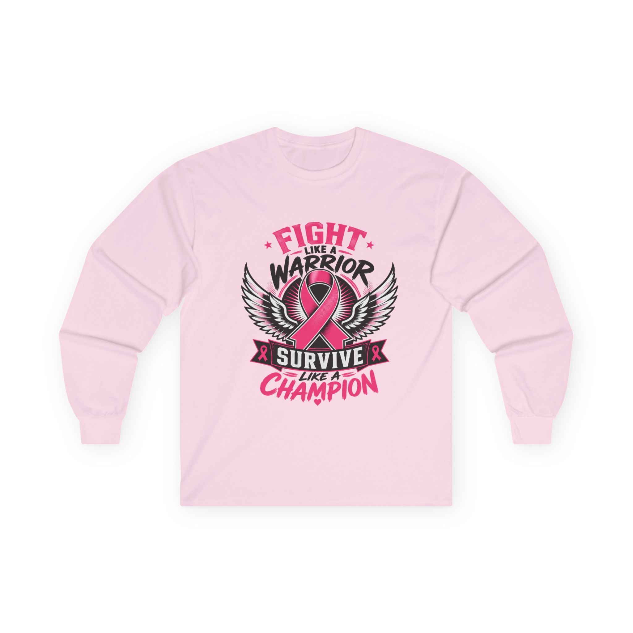 Fight Like a Warrior, Survive Like a Champion Breast Cancer Awareness Long Sleeve Tee