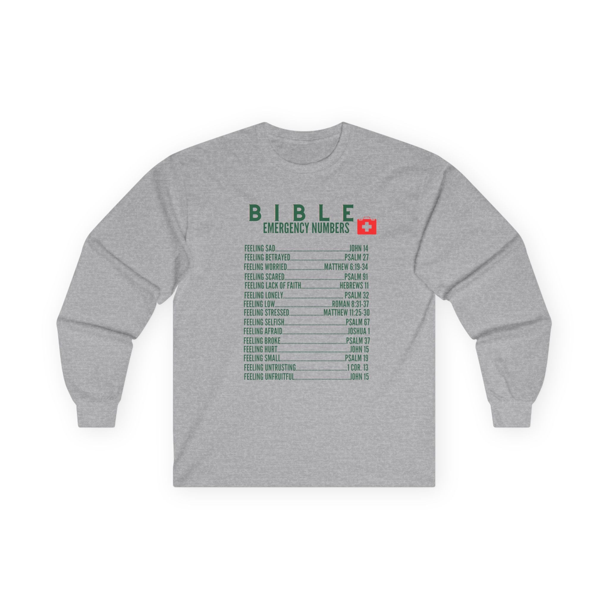 Bible Emergency Numbers Long Sleeve Tee - Green