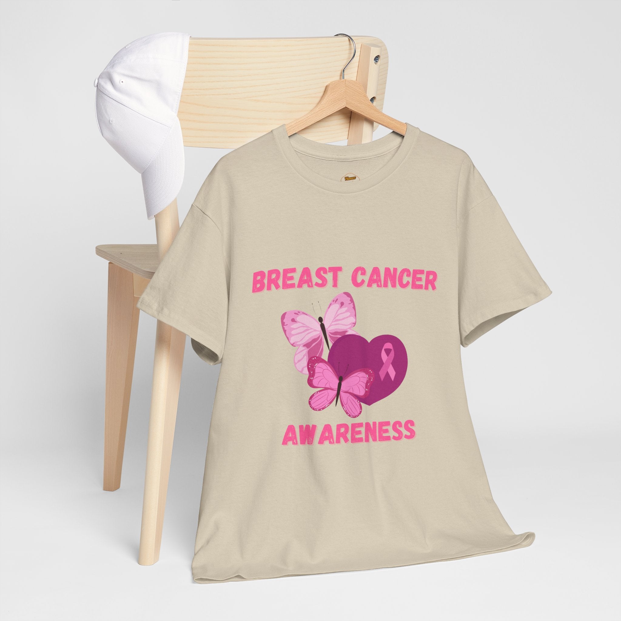 Breast Cancer Awareness Tee with Pink Butterfly & Ribbon
