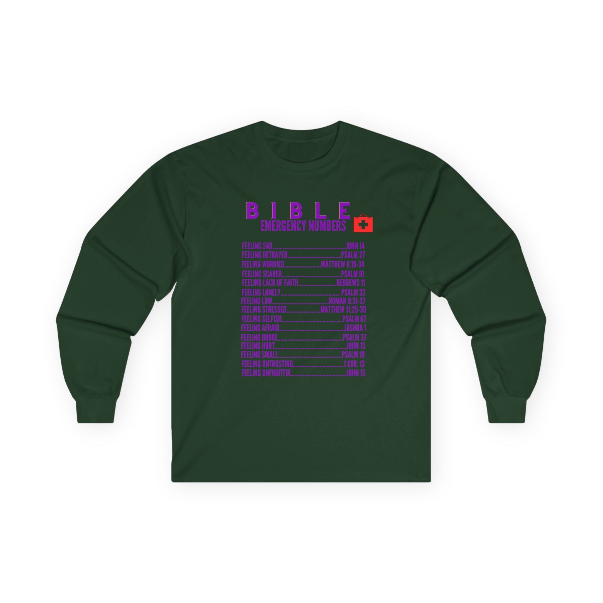 Bible Emergency Numbers Long Sleeve Tee - Purple