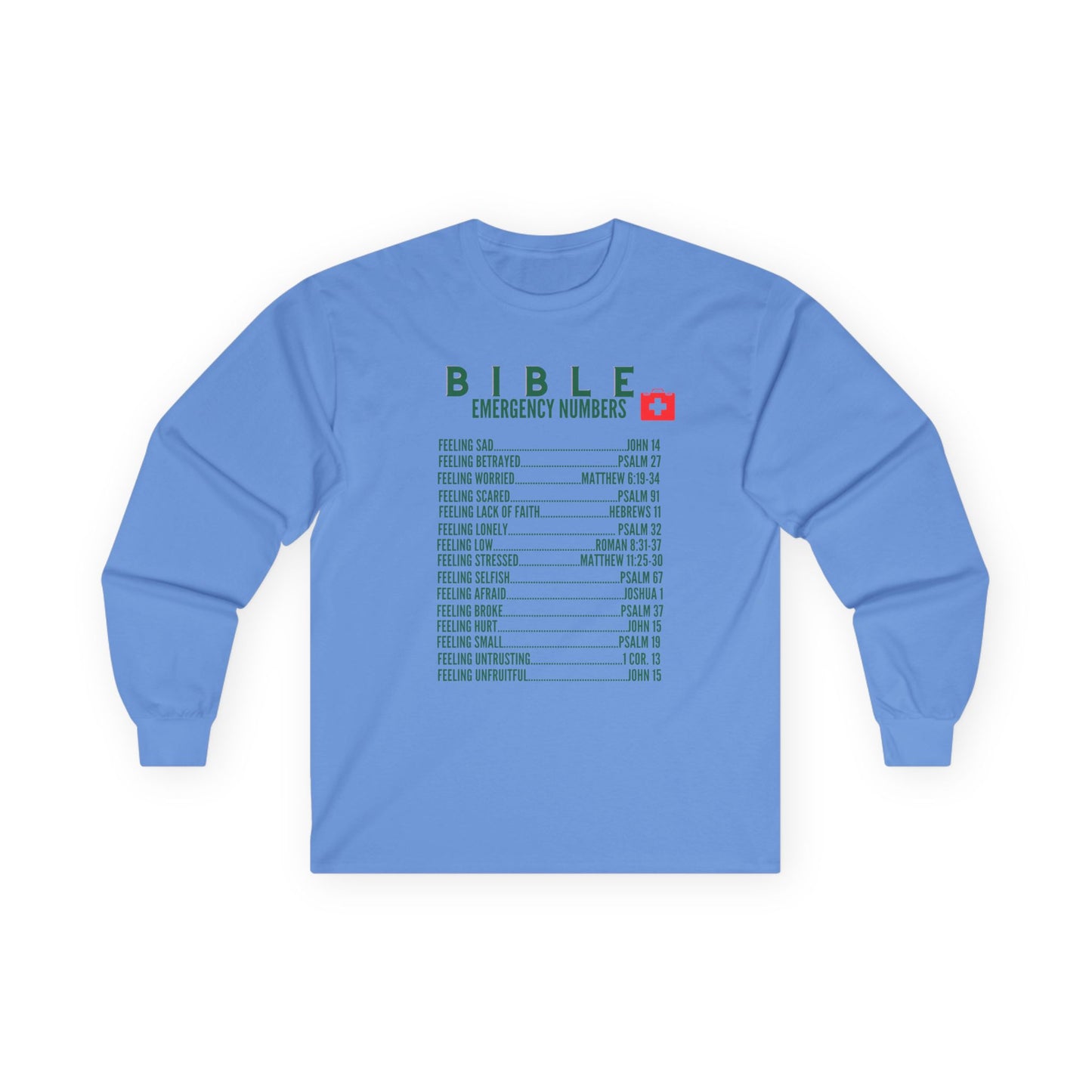 Bible Emergency Numbers Long Sleeve Tee - Green