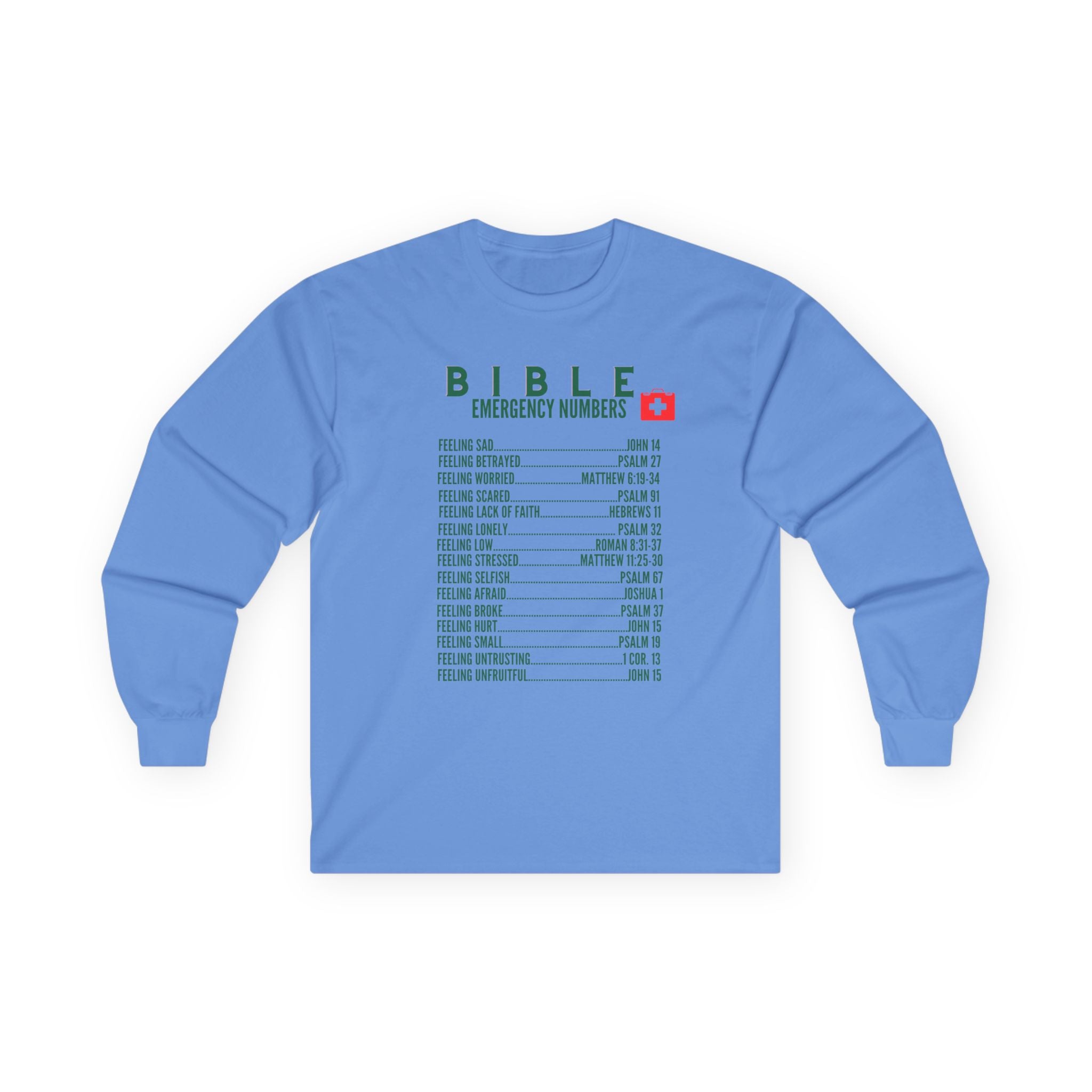 Bible Emergency Numbers Long Sleeve Tee - Green
