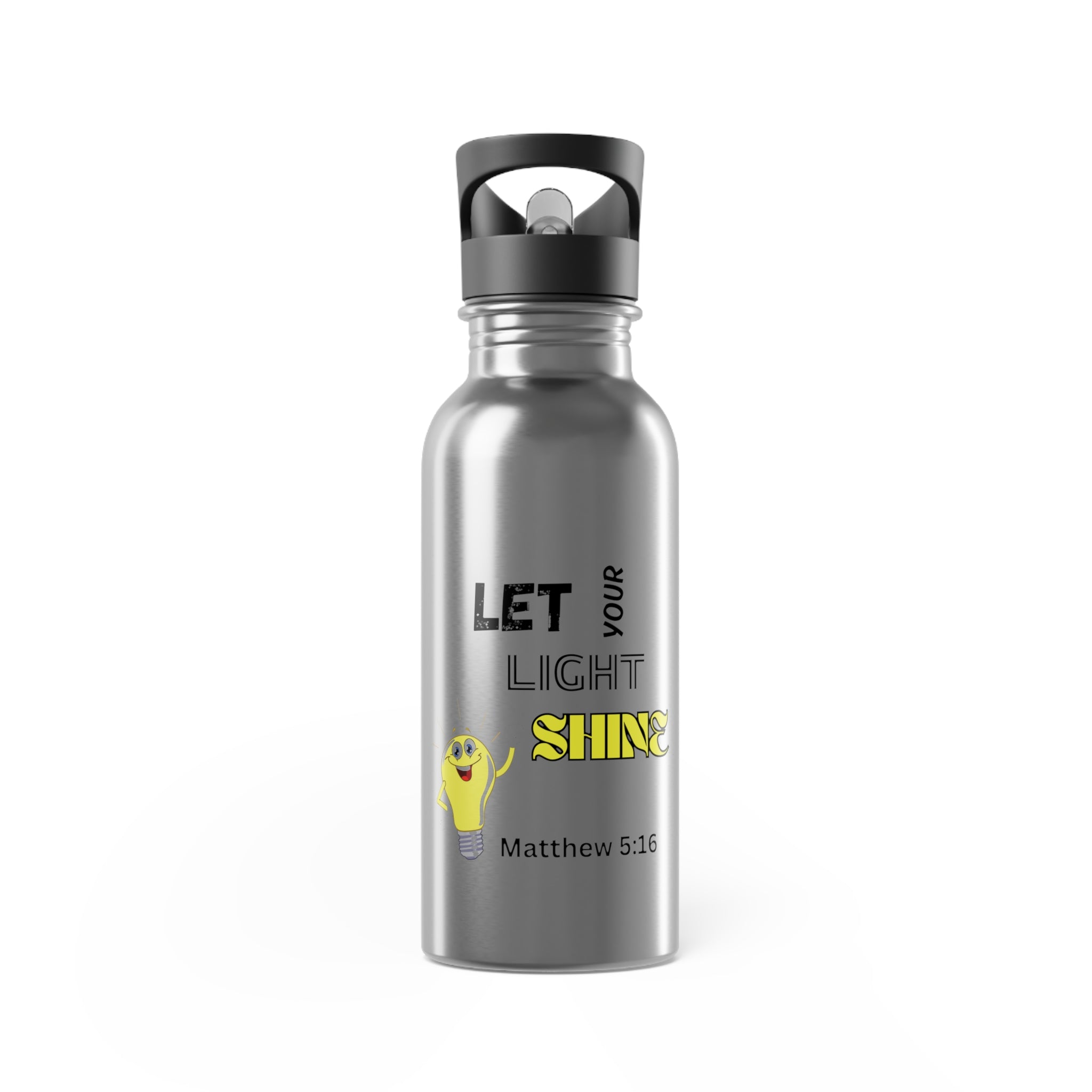 Let Your Light Shine Stainless Steel Water Bottle — 20oz Inspirational Bottle with Straw