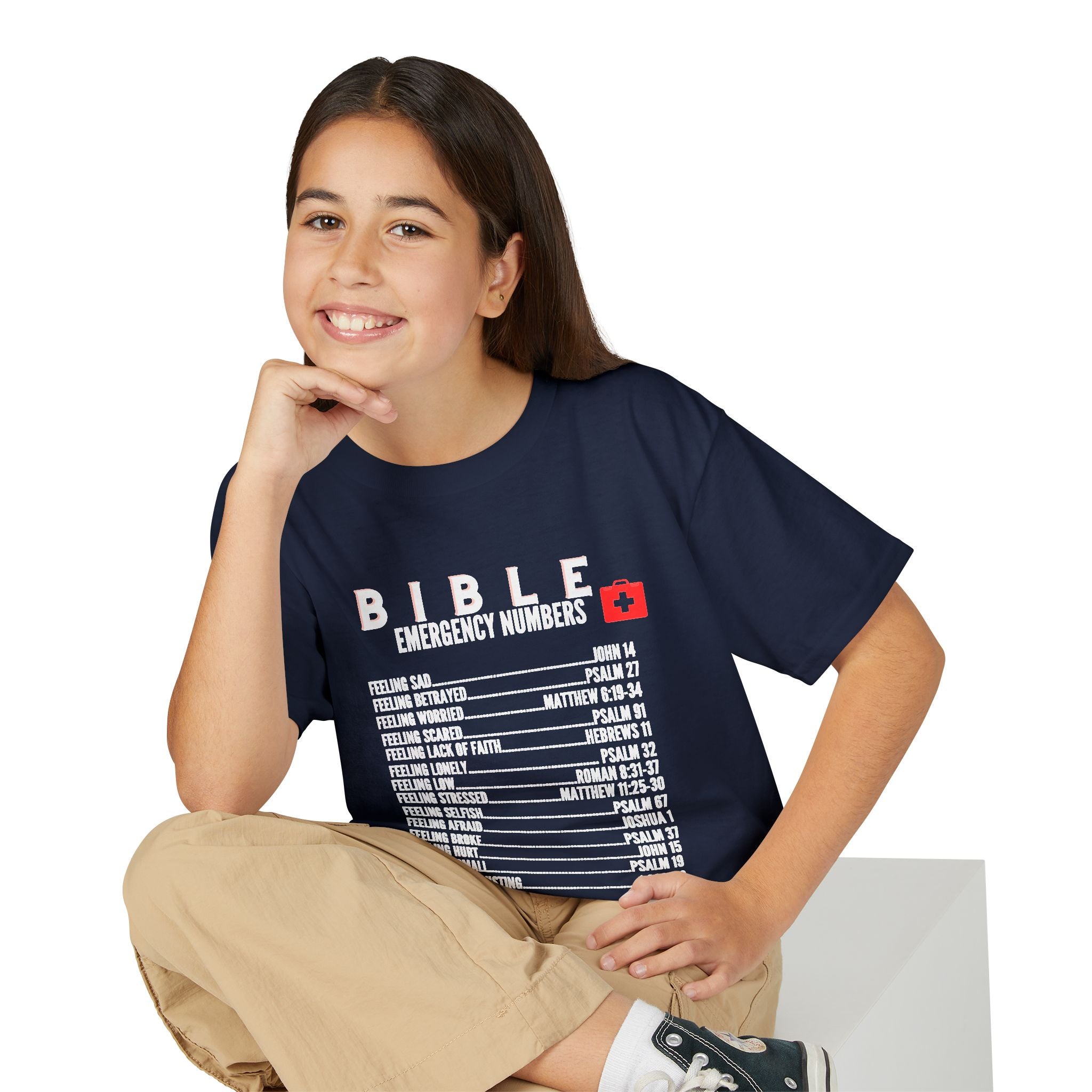 Bible Emergency Numbers Youth T-Shirt — White