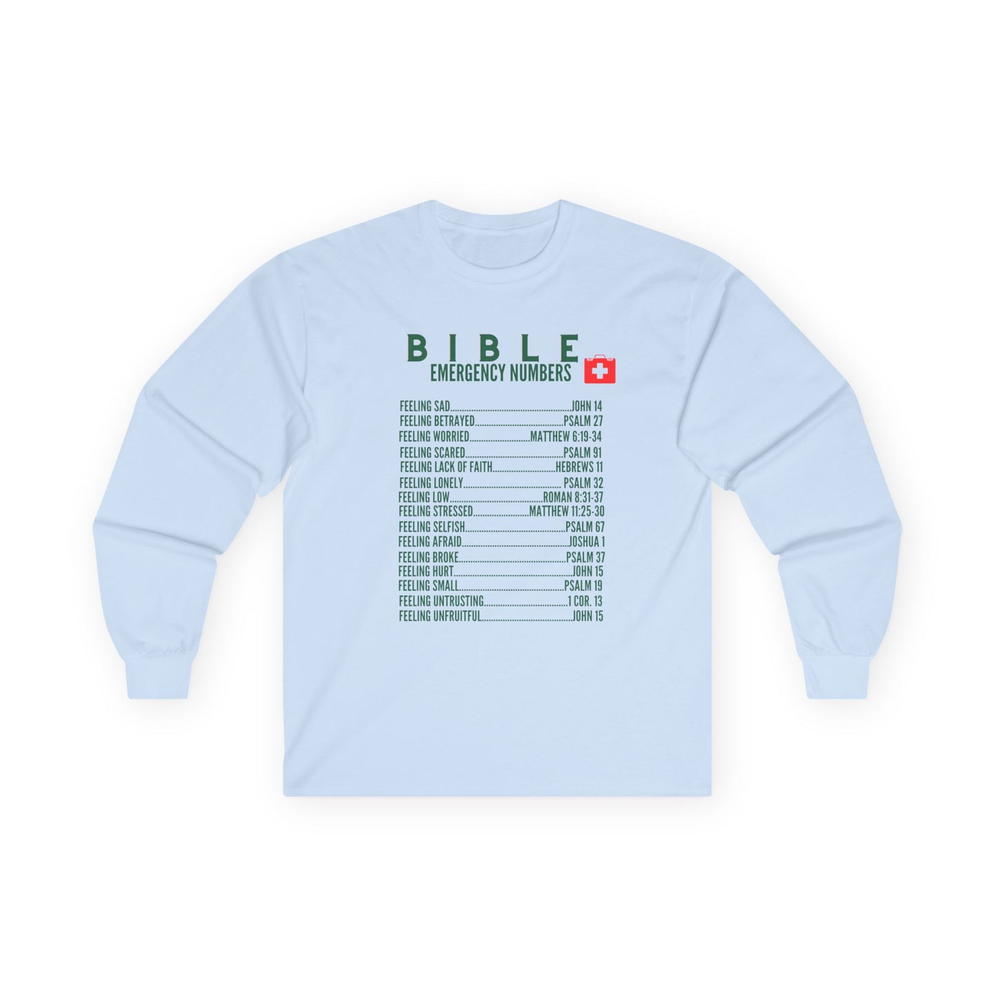 Bible Emergency Numbers Long Sleeve Tee - Green