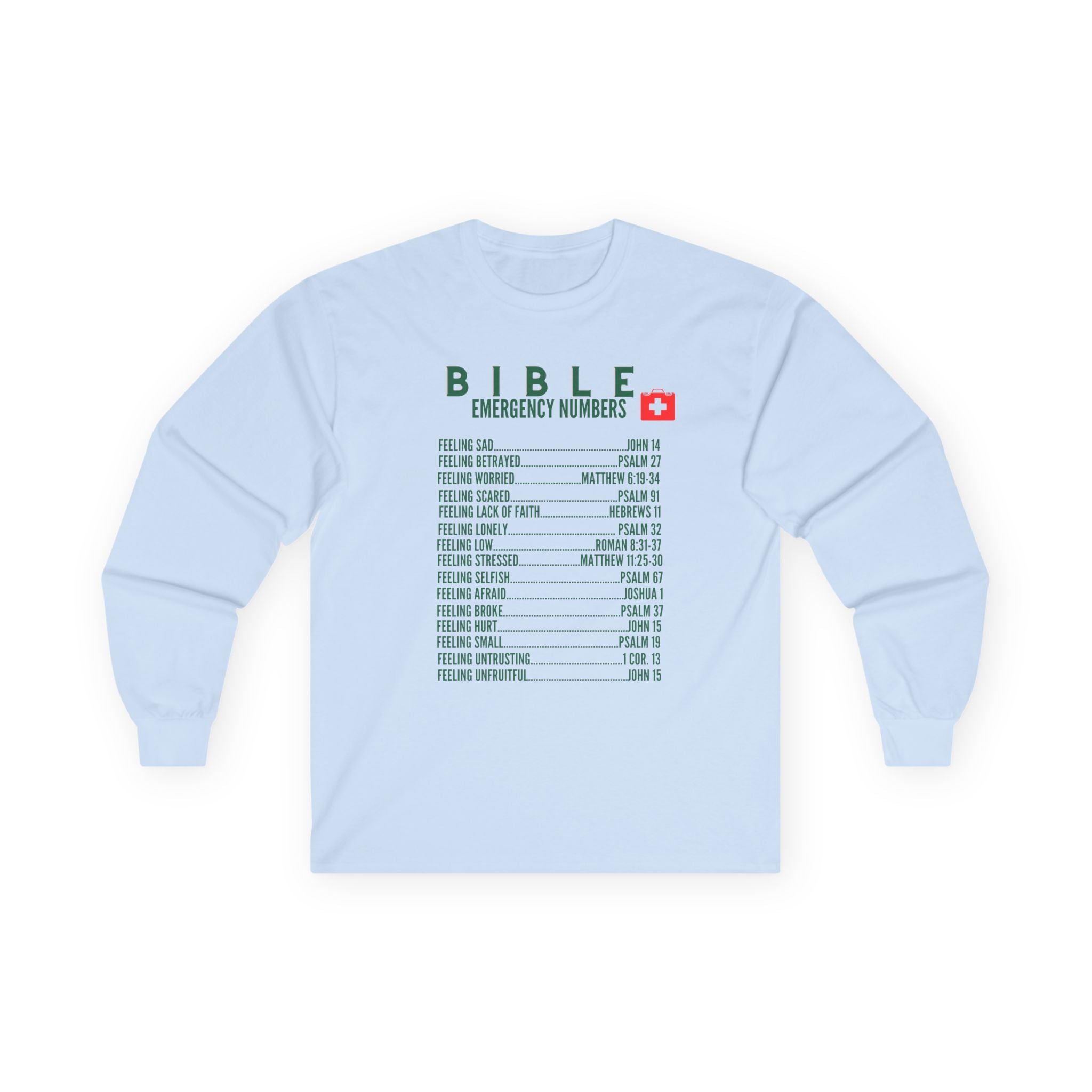 Bible Emergency Numbers Long Sleeve Tee - Green