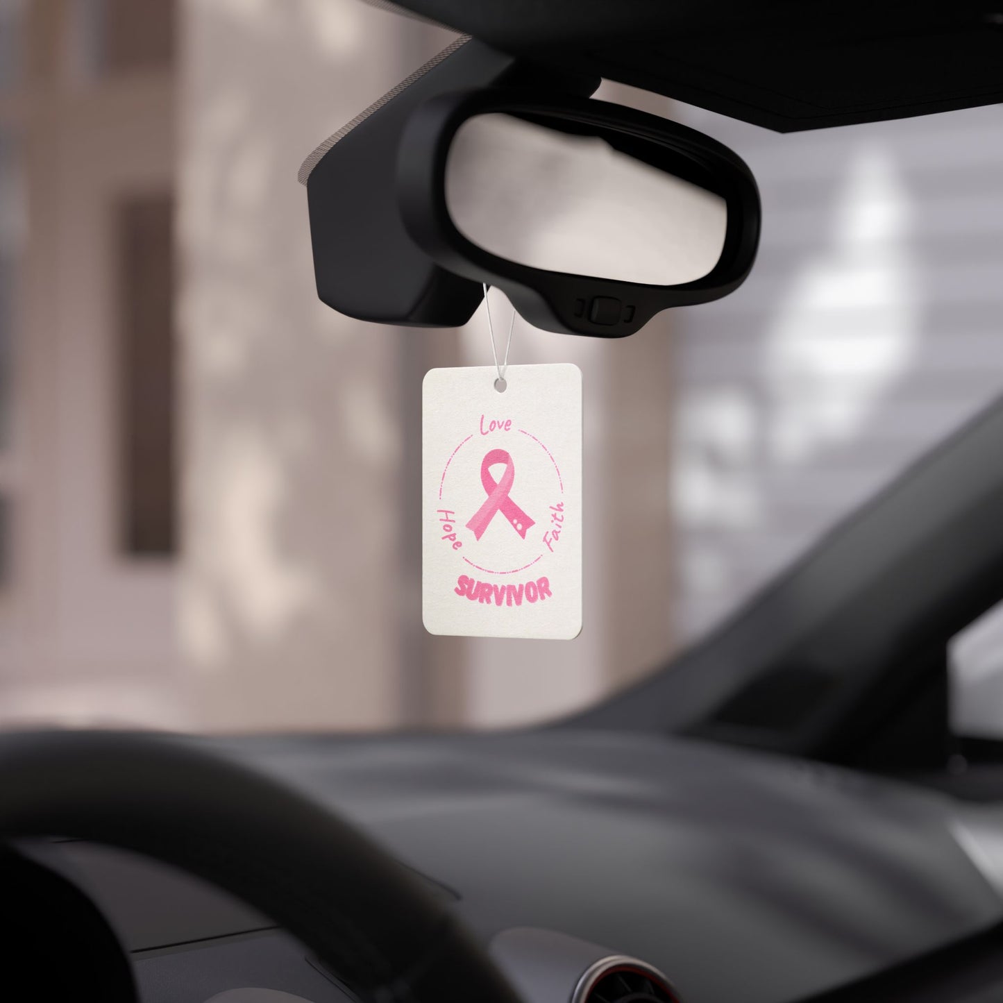 Survivor Pink Ribbon Car Air Freshener — Hope Love Faith Breast Cancer Awareness