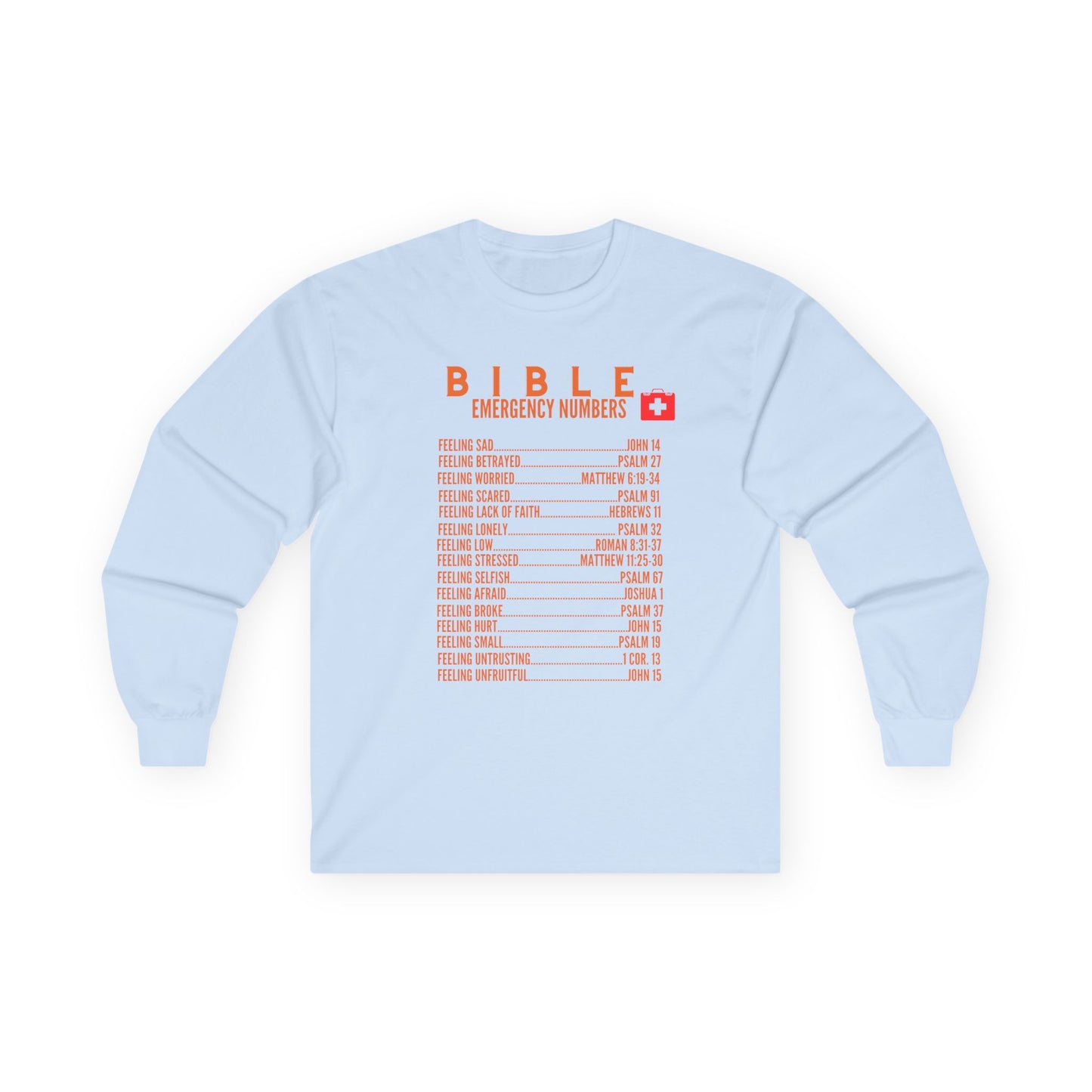 Bible Emergency Numbers Long Sleeve Tee - Orange