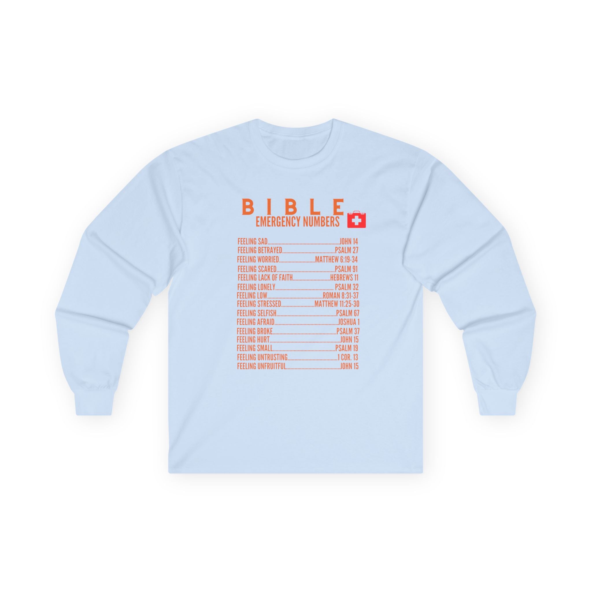Bible Emergency Numbers Long Sleeve Tee - Orange