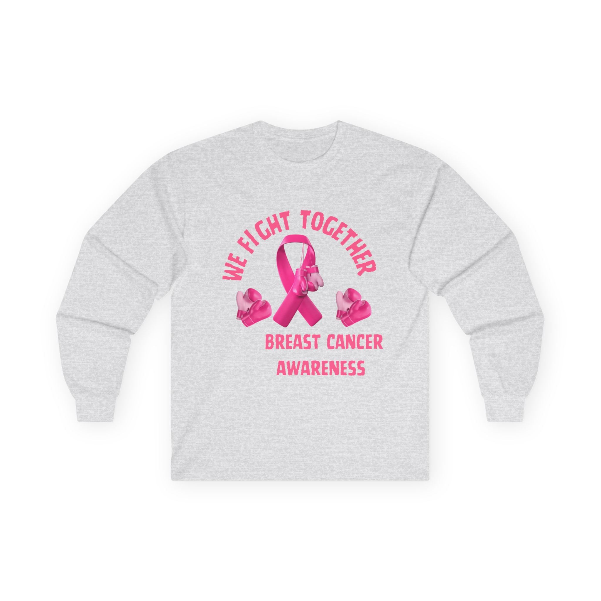 Breast Cancer Awareness Long Sleeve Tee – “We Fight Together” Pink Ribbon