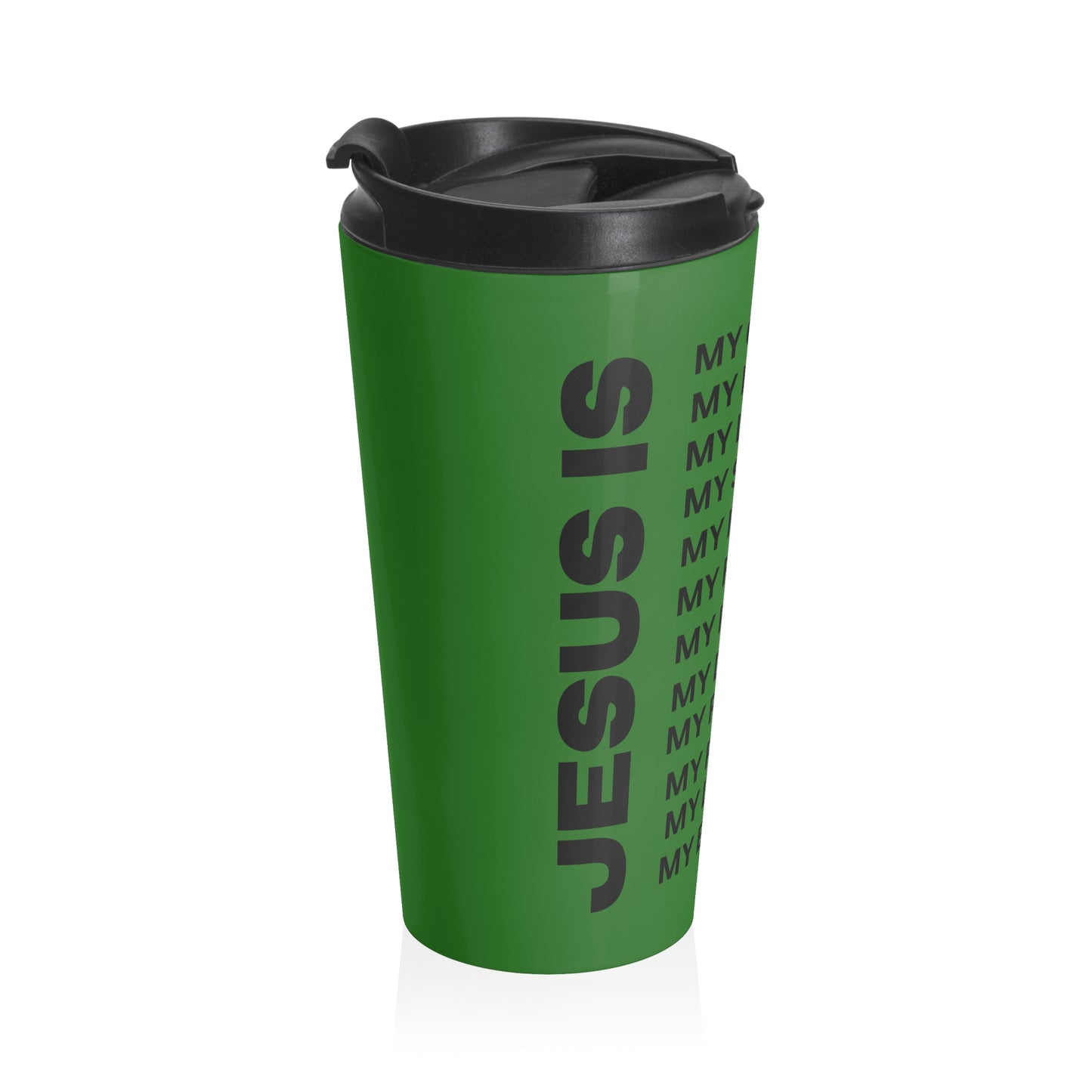 Christian JESUS IS Green Stainless Steel Travel Mug - Blk