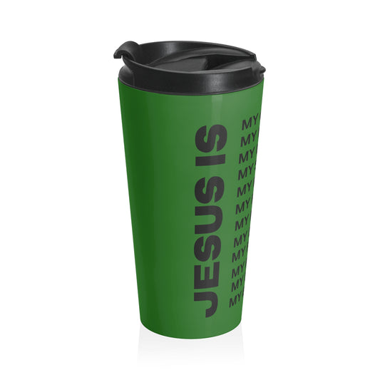 Christian JESUS IS Green Stainless Steel Travel Mug - Blk